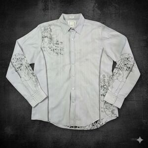 BKE Button Down Shirt Mens XL White Contrast Stitch Y2K Grunge Cyber Distressed